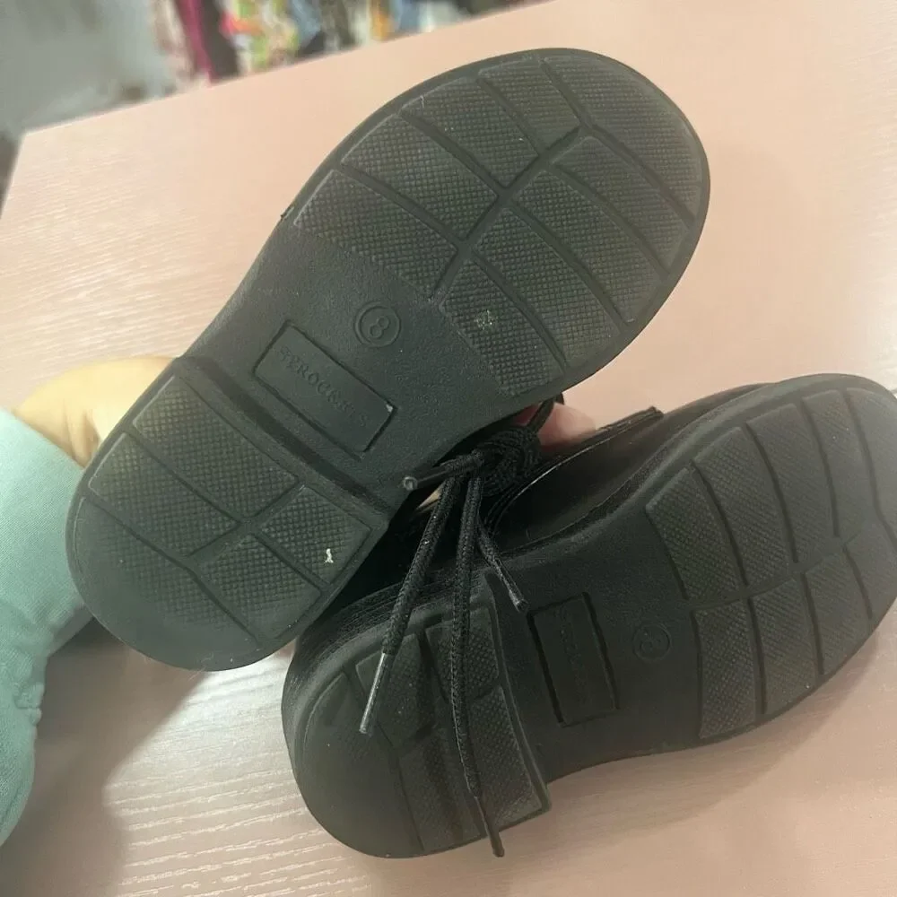 🏈 Toddlers Sprockets Black Dress Lace Up Hard Sole Shoes Size 8
